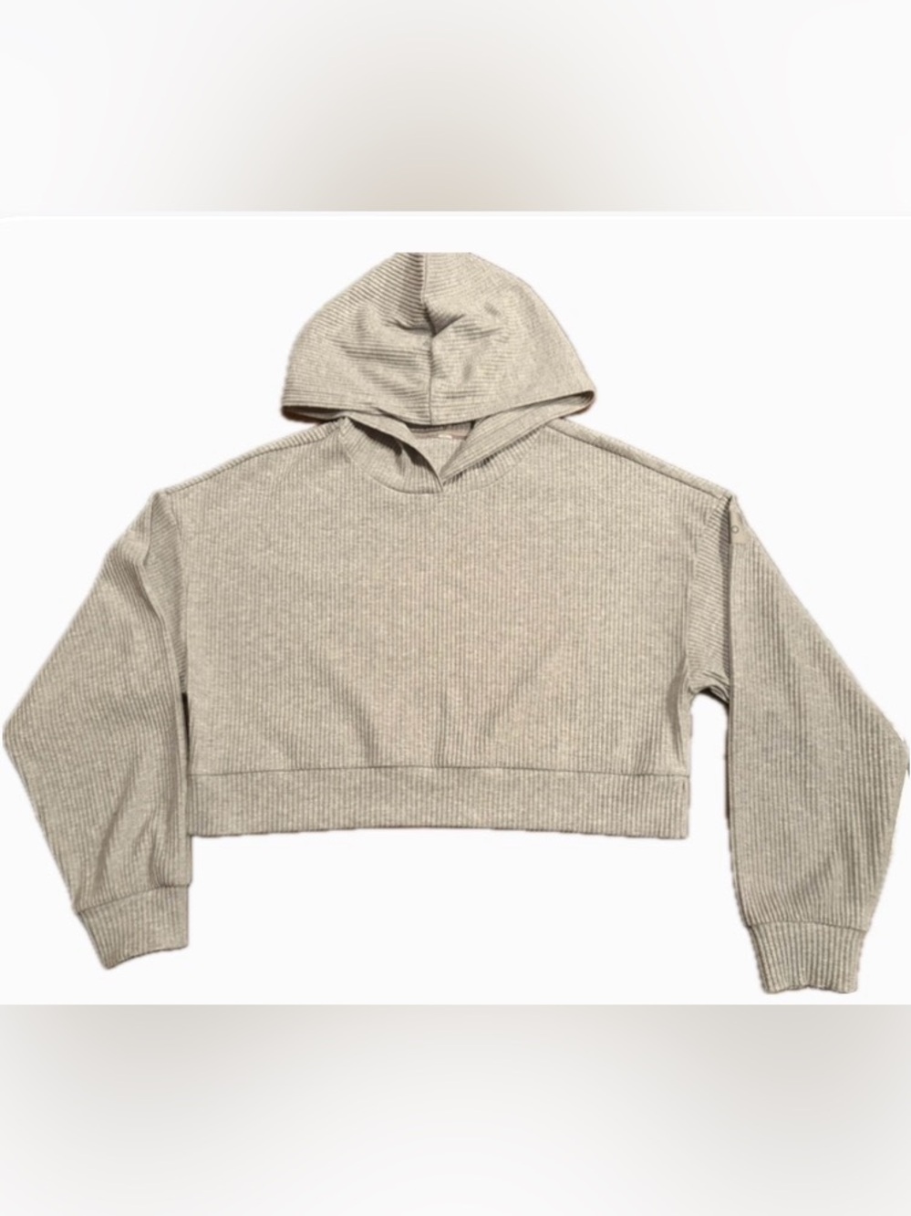 ALO Yoga Light Gray Ribbed Cropped Hoodie Medium